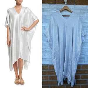 Marie France Van Damme White Bright Boubou silver  caftan dress  one size